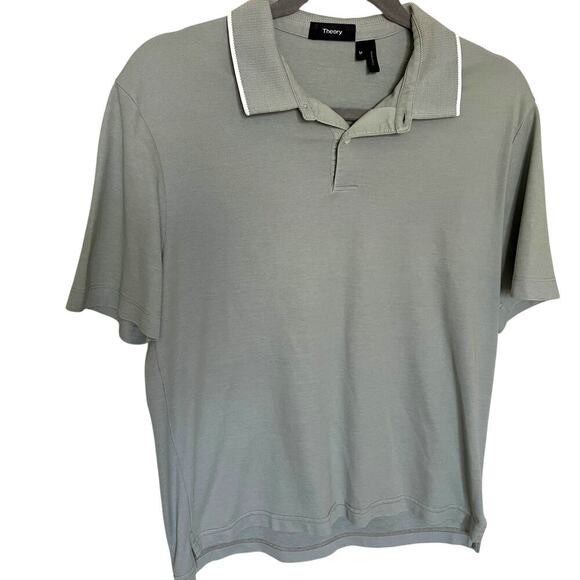 Theory Men's Preppy Polo Shirt Sage Green Size Medium - Picture 1 of 8